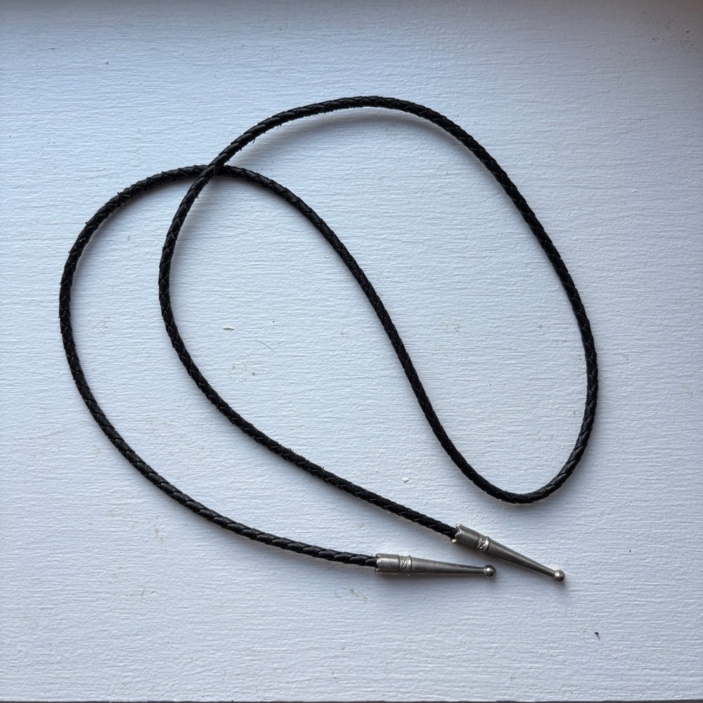 Vintage Black Braided Bolo Tie (Cord Only) with Silver-Tone Cone Tips